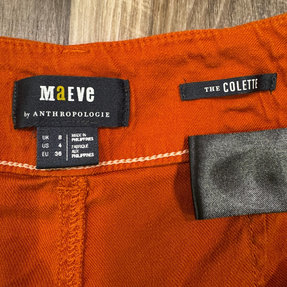 Maeve Pants Womens 4 Burnt Orange The Colette Wide Leg Linen Blend Cropped Pants - Picture 10 of 15